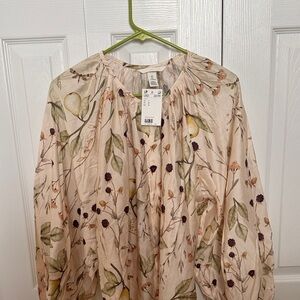 H&M Cream and Green Floral Top